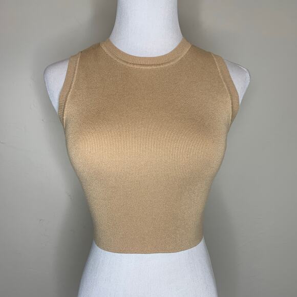 Zara Tan Sweater Vest Crop Top Shell Sz Small - Picture 1 of 8